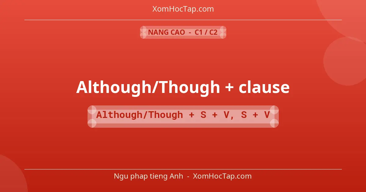 Ngu phap tieng Anh: Although/Though + clause - Cong thuc: Although/Though + S + V, S + V