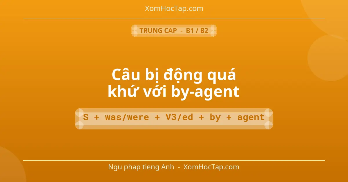 Ngu phap tieng Anh: Câu bị động quá khứ với by-agent - Cong thuc: S + was/were + V3/ed + by + agent