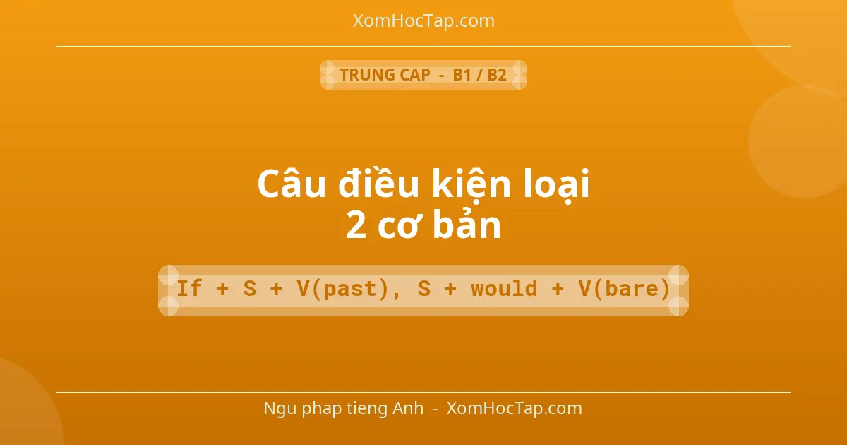 Ngu phap tieng Anh: Câu điều kiện loại 2 cơ bản - Cong thuc: If + S + V(past), S + would + V(bare)