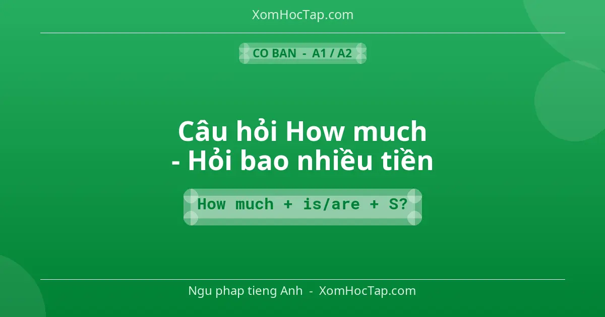Ngu phap tieng Anh: Câu hỏi How much - Hỏi bao nhiều tiền - Cong thuc: How much + is/are + S?