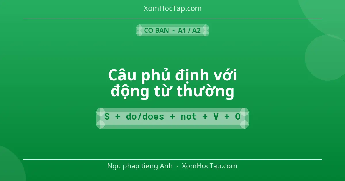 Ngu phap tieng Anh: Câu phủ định với động từ thường - Cong thuc: S + do/does + not + V + O