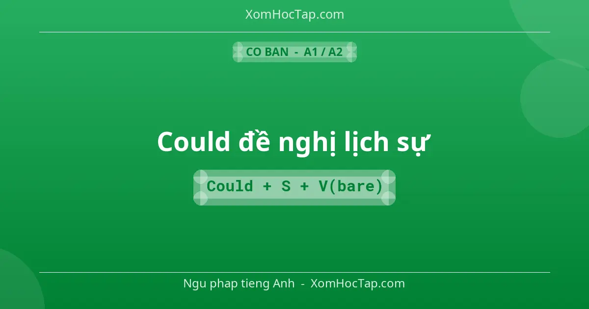 Ngu phap tieng Anh: Could đề nghị lịch sự - Cong thuc: Could + S + V(bare)