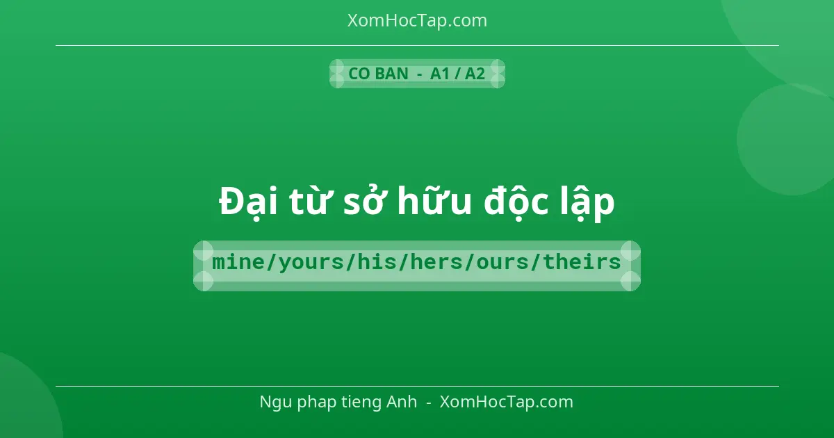 Ngu phap tieng Anh: Đại từ sở hữu độc lập - Cong thuc: mine/yours/his/hers/ours/theirs