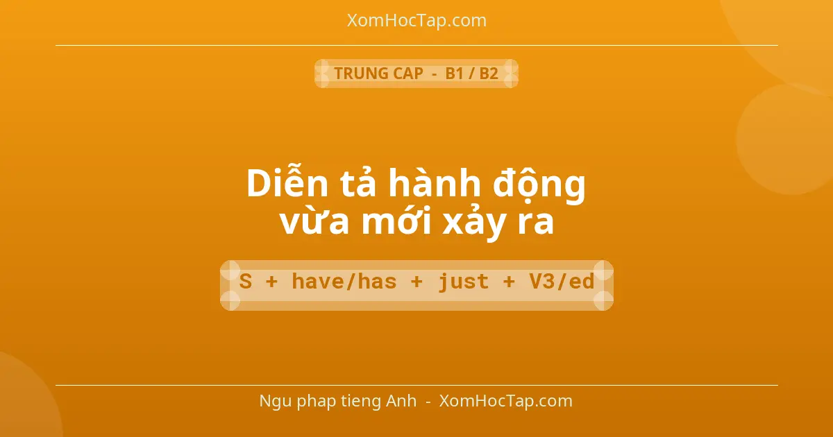Ngu phap tieng Anh: Diễn tả hành động vừa mới xảy ra - Cong thuc: S + have/has + just + V3/ed