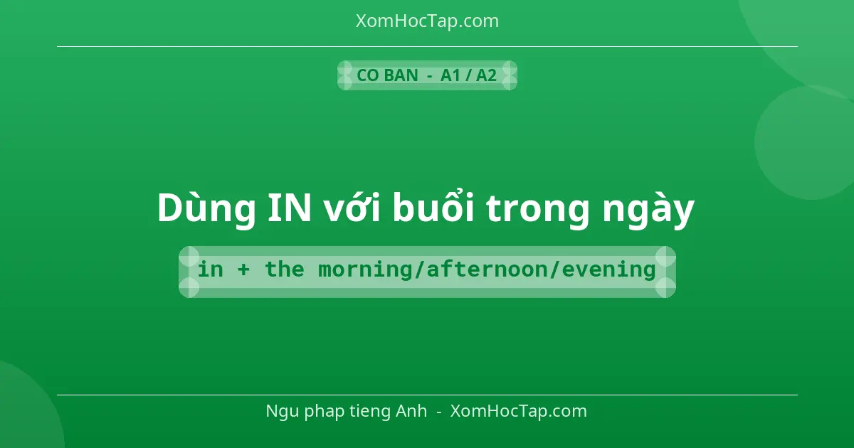 Ngu phap tieng Anh: Dùng IN với buổi trong ngày - Cong thuc: in + the morning/afternoon/evening