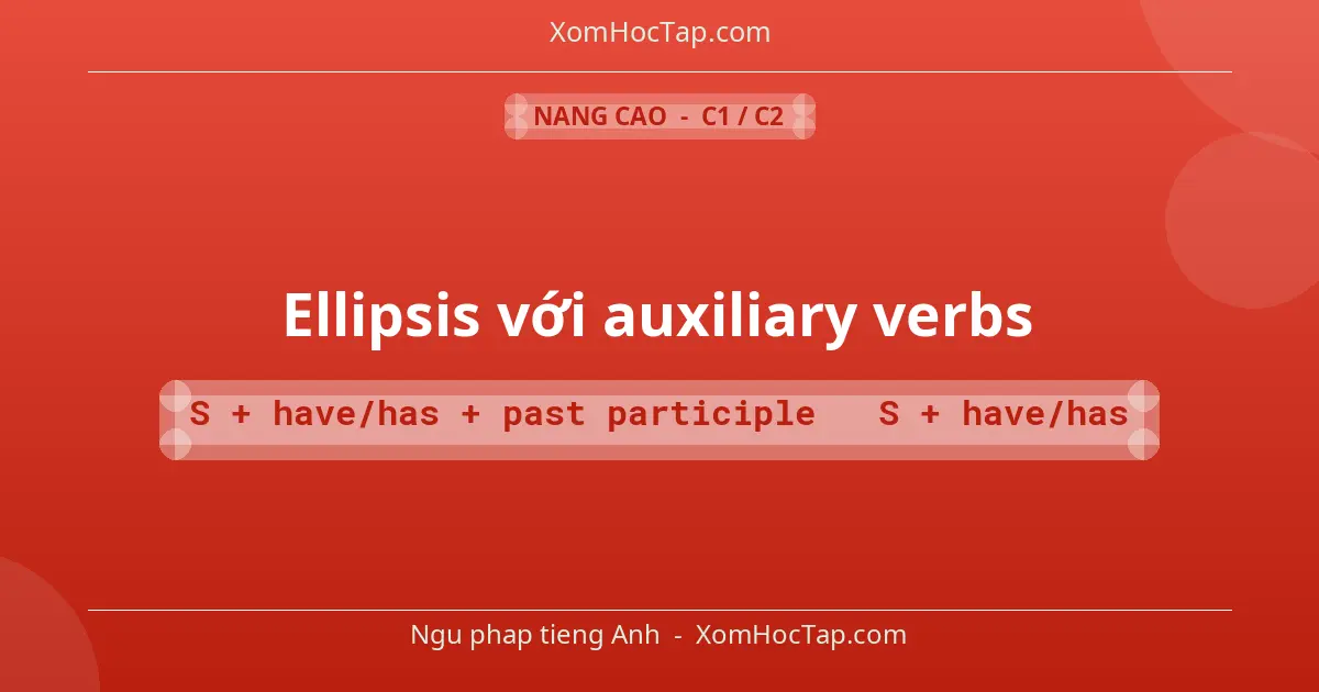 Ngu phap tieng Anh: Ellipsis với auxiliary verbs - Cong thuc: S + have/has + past participle → S + have/has
