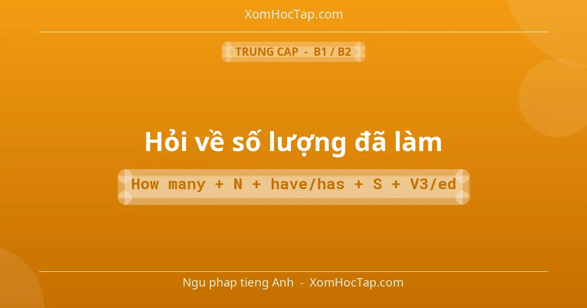 Ngu phap tieng Anh: Hỏi về số lượng đã làm - Cong thuc: How many + N + have/has + S + V3/ed