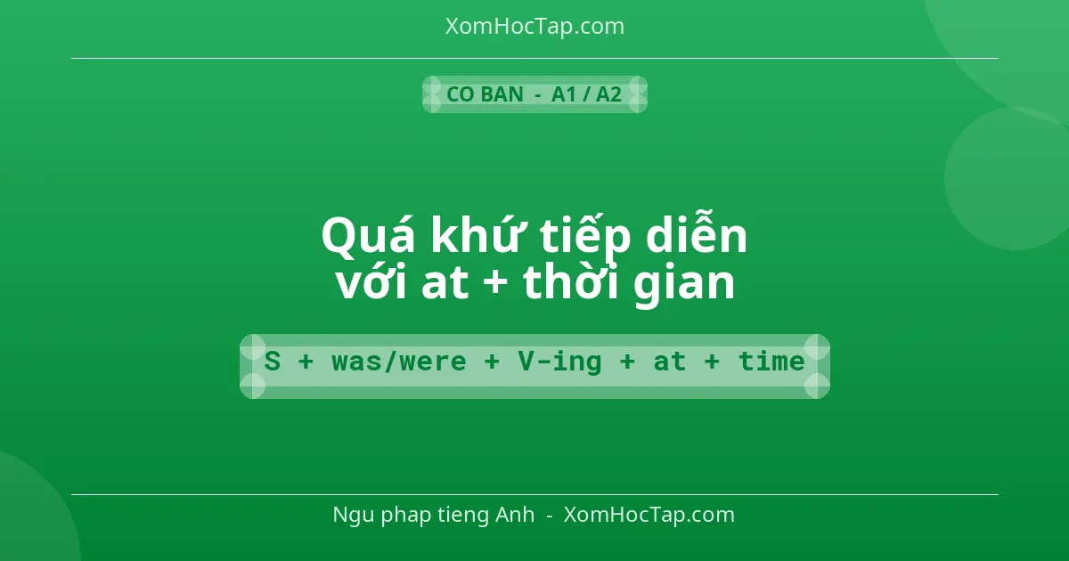 Ngu phap tieng Anh: Quá khứ tiếp diễn với at + thời gian - Cong thuc: S + was/were + V-ing + at + time