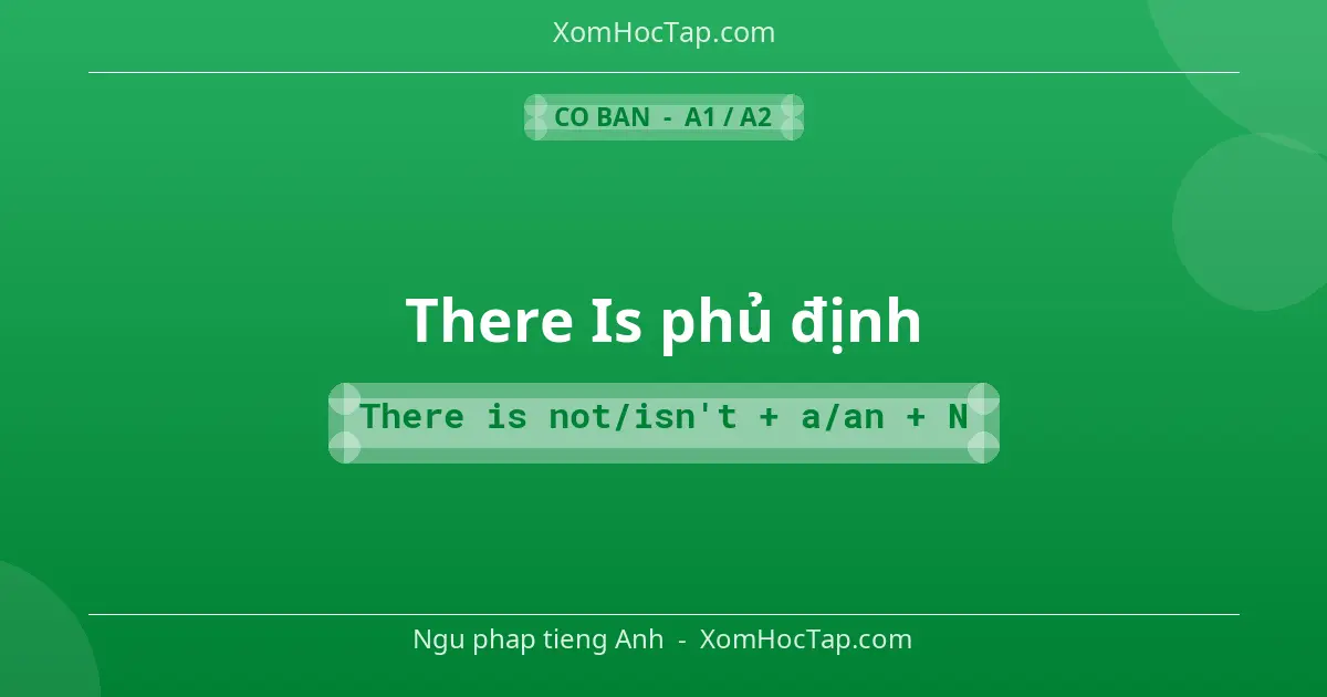 Ngu phap tieng Anh: There Is phủ định - Cong thuc: There is not/isn't + a/an + N