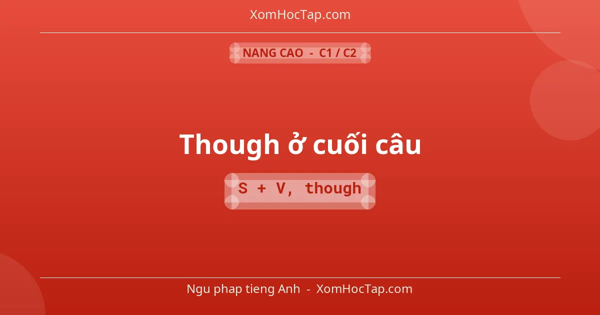 Ngu phap tieng Anh: Though ở cuối câu - Cong thuc: S + V, though