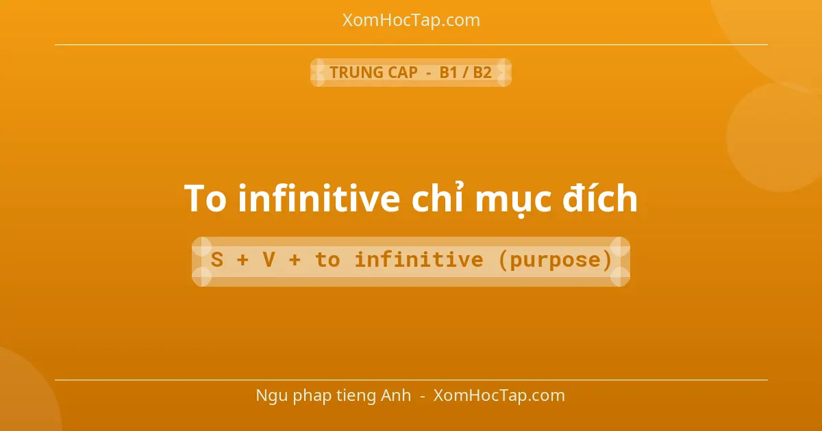 Ngu phap tieng Anh: To infinitive chỉ mục đích - Cong thuc: S + V + to infinitive (purpose)