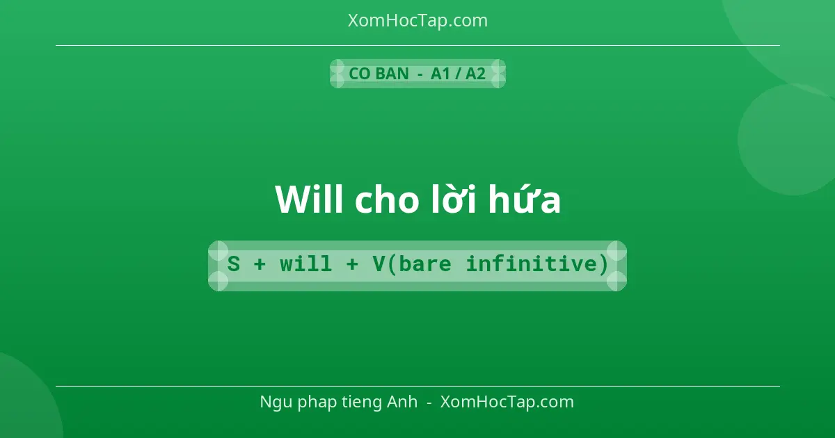 Ngu phap tieng Anh: Will cho lời hứa - Cong thuc: S + will + V(bare infinitive)